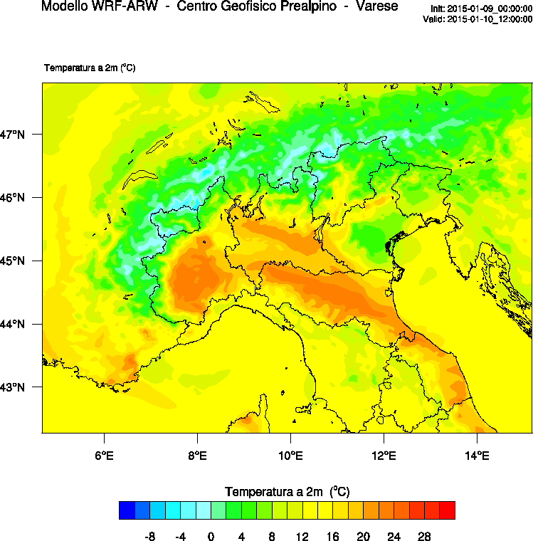Previsione temperature massime 10 gennaio 2015 dovute al favonio